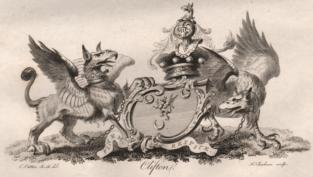 CLIFTON. Coat of Arms. Heraldry 1790 old antique vintage print picture